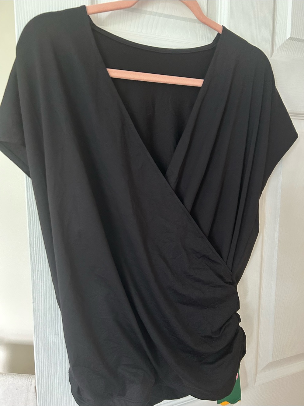 HALARA Black Draped Wrap-Style Midi Top